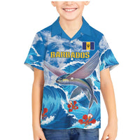 Personalized Barbados Fish Flying Family Matching Mermaid Dress and Hawaiian Shirt With Stormy Sea Wave - Wonder Print Shop