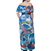 Personalized Barbados Fish Flying Family Matching Off Shoulder Maxi Dress and Hawaiian Shirt With Stormy Sea Wave - Wonder Print Shop