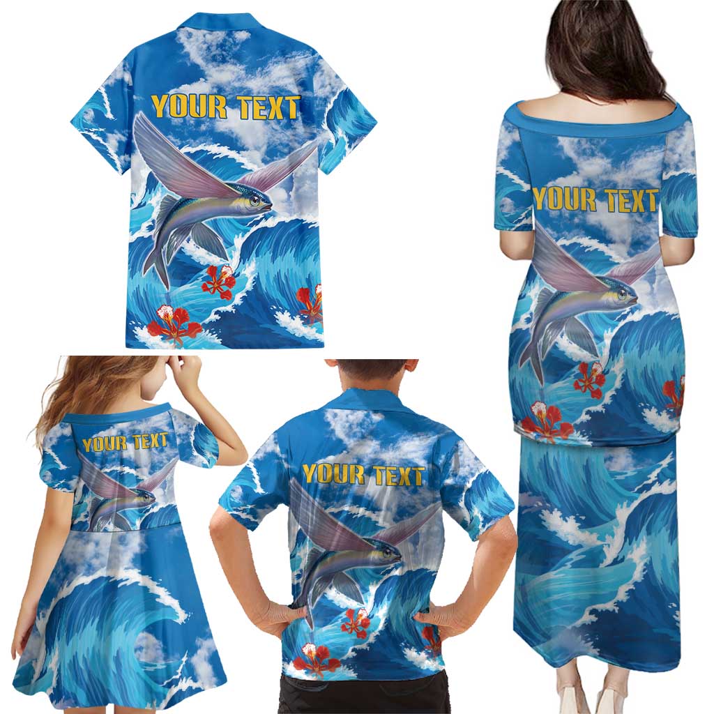 Personalized Barbados Fish Flying Family Matching Puletasi and Hawaiian Shirt With Stormy Sea Wave - Wonder Print Shop