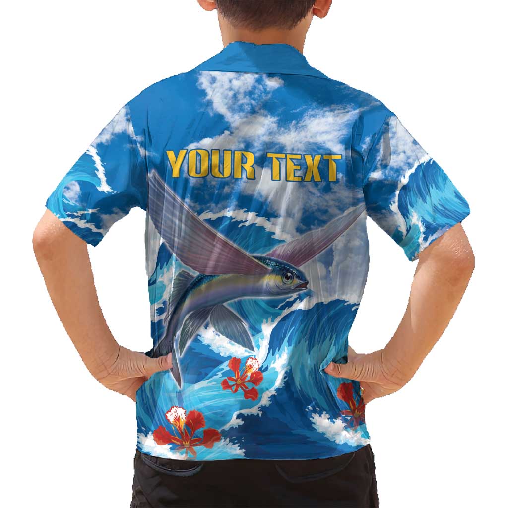 Personalized Barbados Fish Flying Family Matching Summer Maxi Dress and Hawaiian Shirt With Stormy Sea Wave - Wonder Print Shop