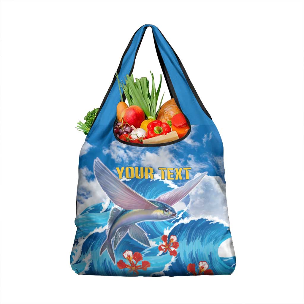 Personalized Barbados Fish Flying Grocery Bag With Stormy Sea Wave