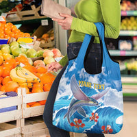 Personalized Barbados Fish Flying Grocery Bag With Stormy Sea Wave