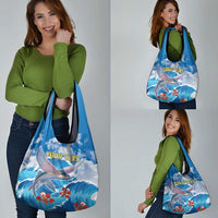Personalized Barbados Fish Flying Grocery Bag With Stormy Sea Wave