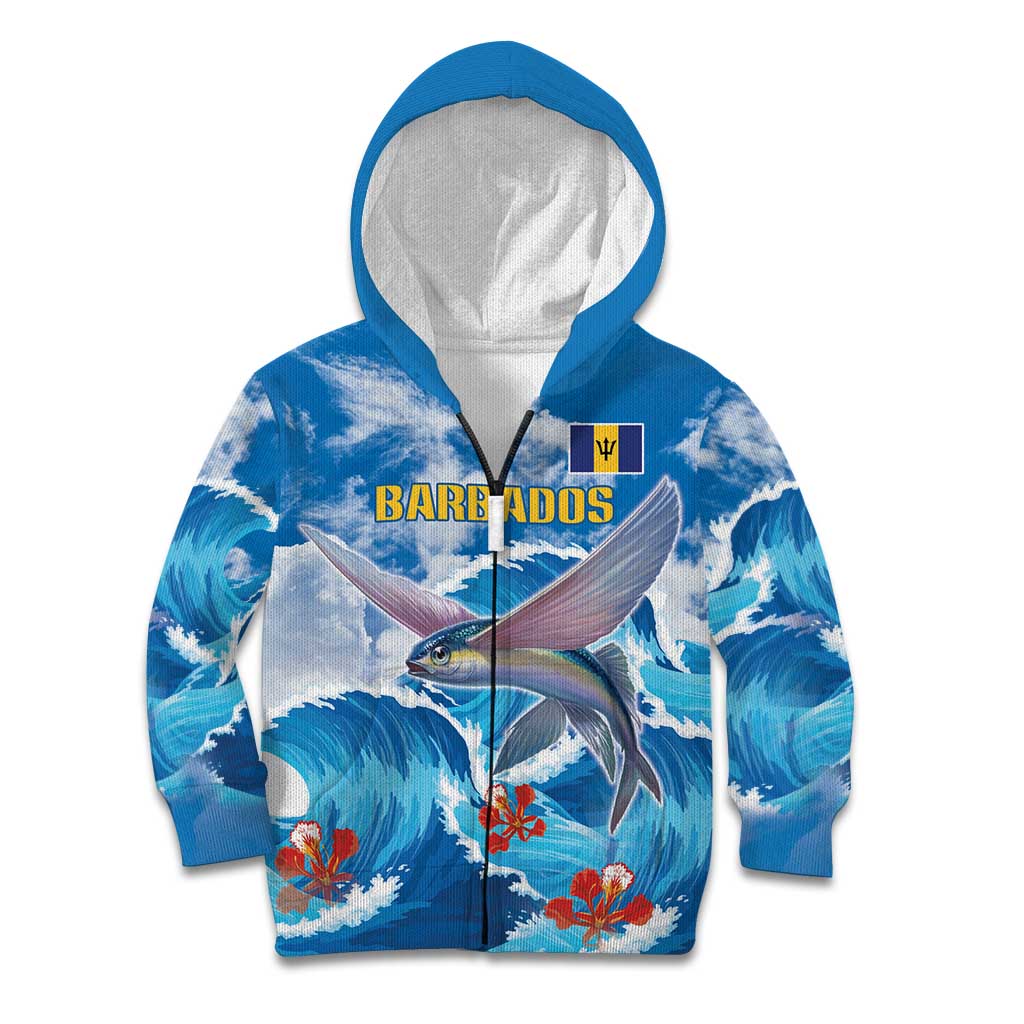 Personalized Barbados Fish Flying Kid Hoodie With Stormy Sea Wave - Wonder Print Shop