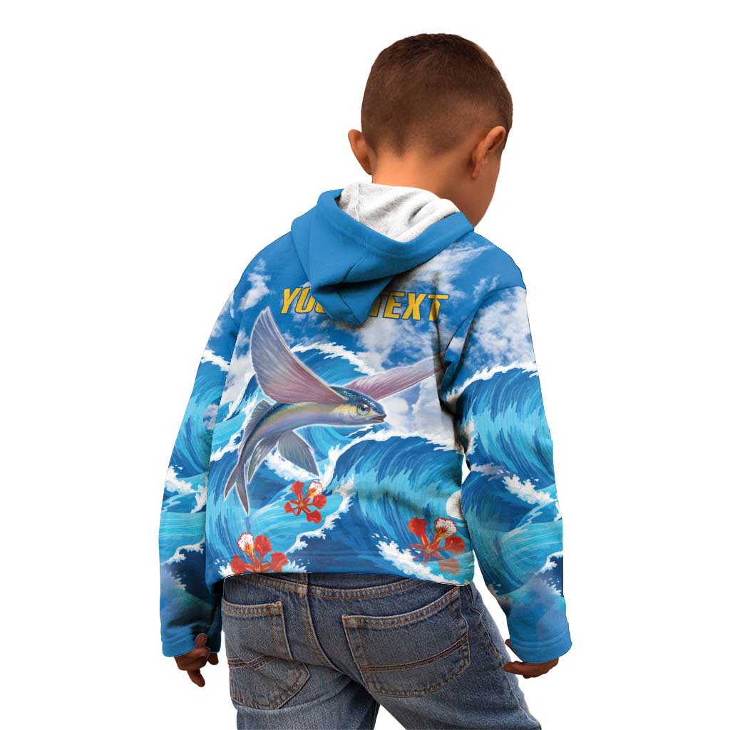 Personalized Barbados Fish Flying Kid Hoodie With Stormy Sea Wave - Wonder Print Shop