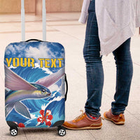 Personalized Barbados Fish Flying Luggage Cover With Stormy Sea Wave - Wonder Print Shop