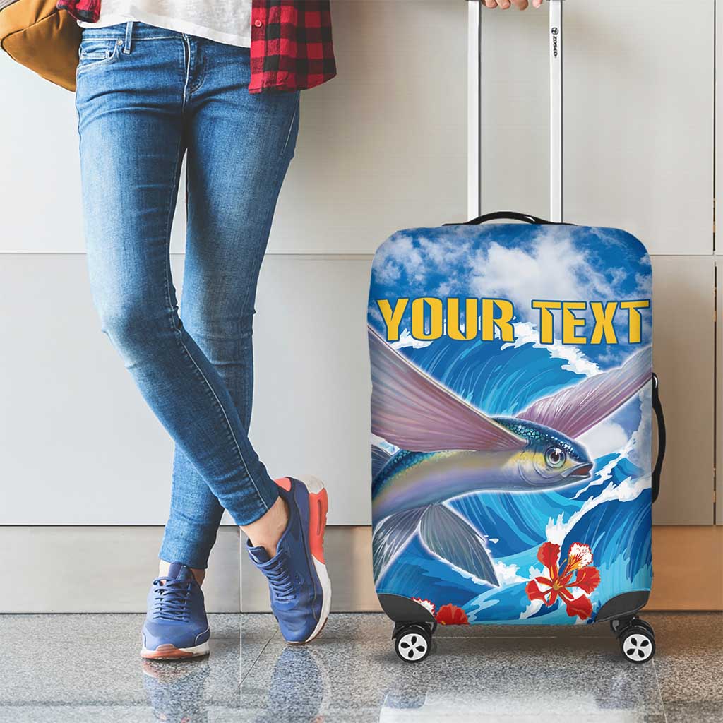 Personalized Barbados Fish Flying Luggage Cover With Stormy Sea Wave - Wonder Print Shop