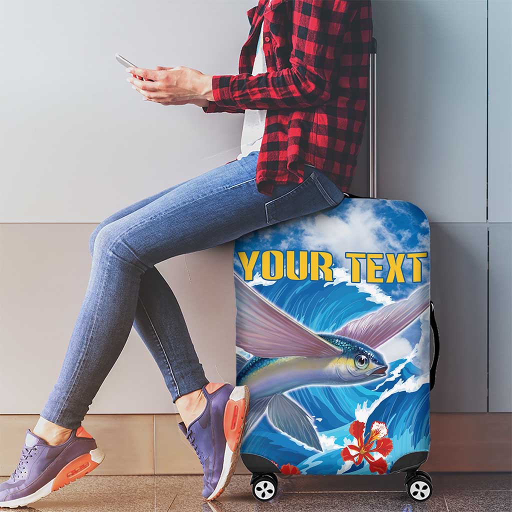 Personalized Barbados Fish Flying Luggage Cover With Stormy Sea Wave - Wonder Print Shop