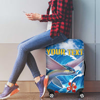 Personalized Barbados Fish Flying Luggage Cover With Stormy Sea Wave - Wonder Print Shop
