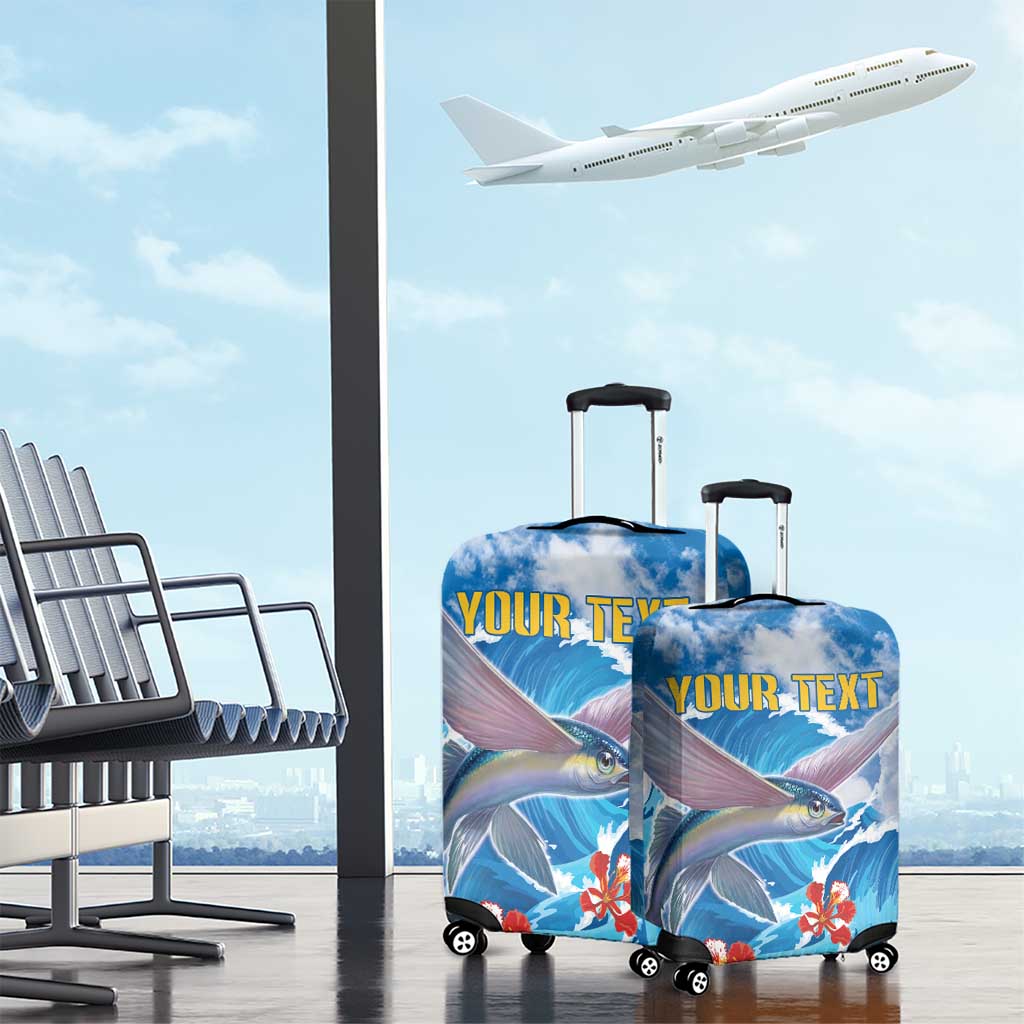 Personalized Barbados Fish Flying Luggage Cover With Stormy Sea Wave - Wonder Print Shop