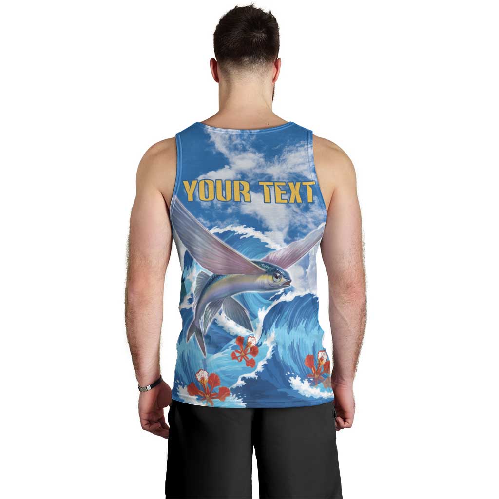Personalized Barbados Fish Flying Men Tank Top With Stormy Sea Wave - Wonder Print Shop