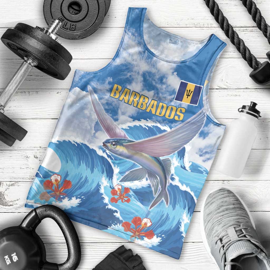 Personalized Barbados Fish Flying Men Tank Top With Stormy Sea Wave - Wonder Print Shop