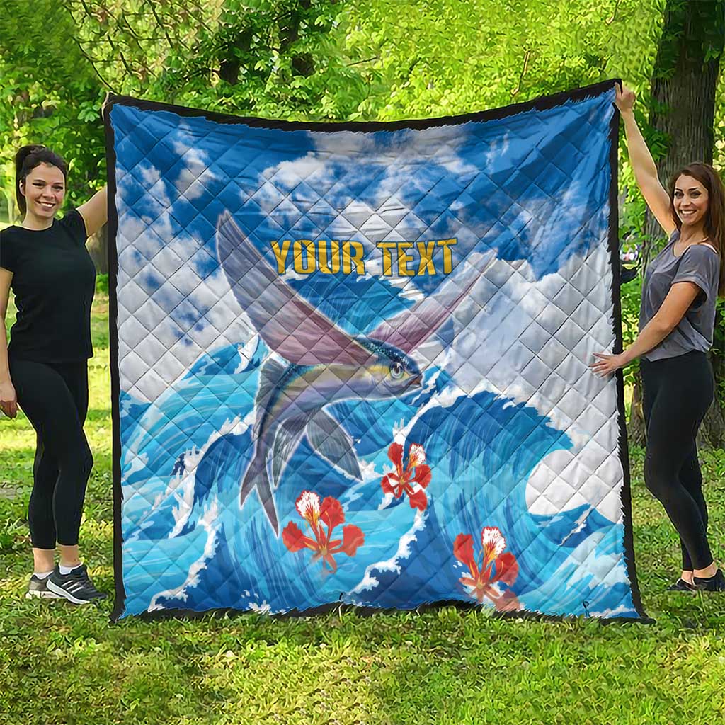 Personalized Barbados Fish Flying Quilt With Stormy Sea Wave - Wonder Print Shop