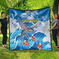 Personalized Barbados Fish Flying Quilt With Stormy Sea Wave - Wonder Print Shop