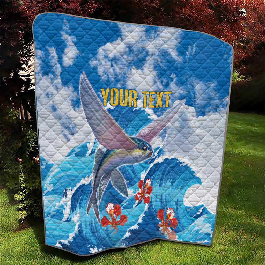 Personalized Barbados Fish Flying Quilt With Stormy Sea Wave - Wonder Print Shop