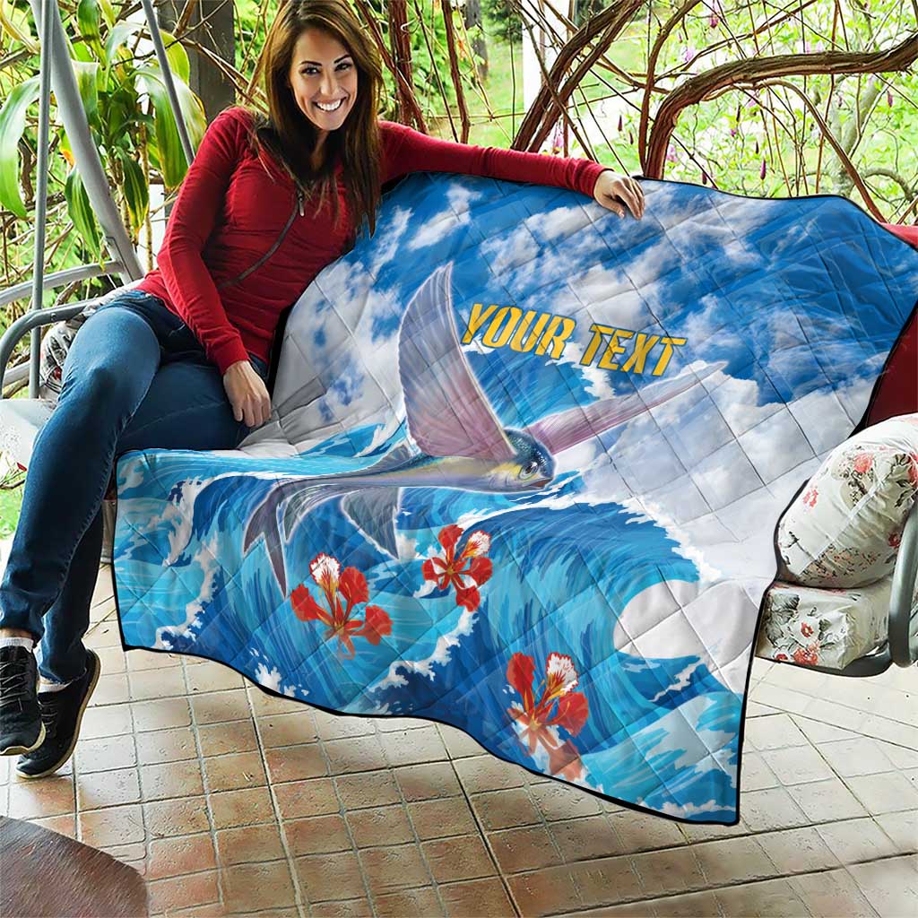 Personalized Barbados Fish Flying Quilt With Stormy Sea Wave - Wonder Print Shop