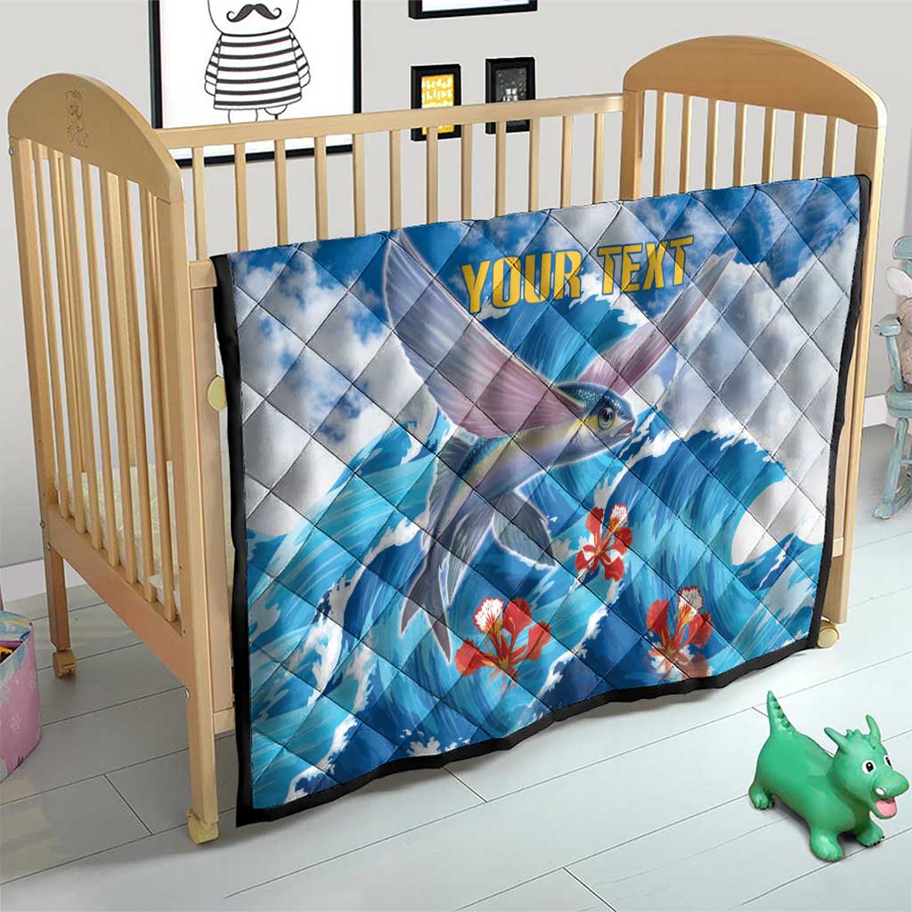 Personalized Barbados Fish Flying Quilt With Stormy Sea Wave - Wonder Print Shop