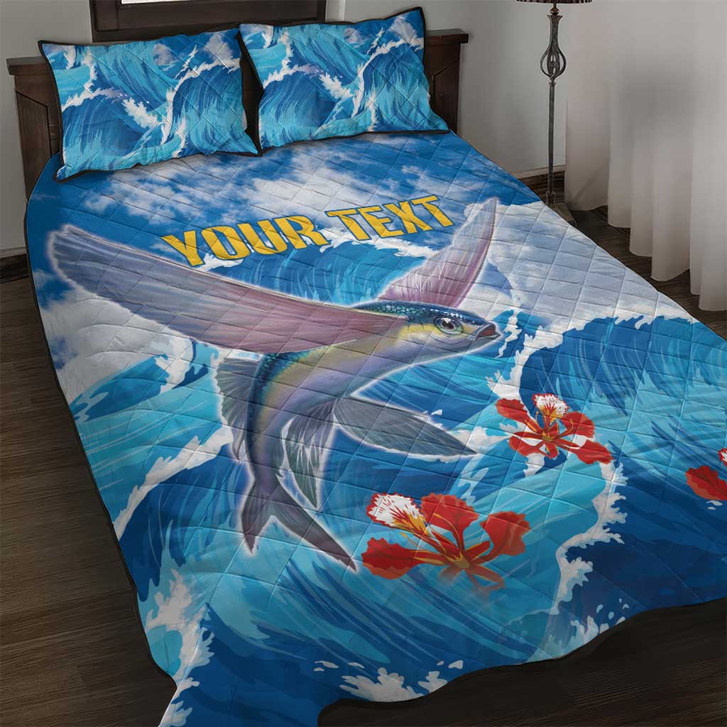 Personalized Barbados Fish Flying Quilt Bed Set With Stormy Sea Wave - Wonder Print Shop