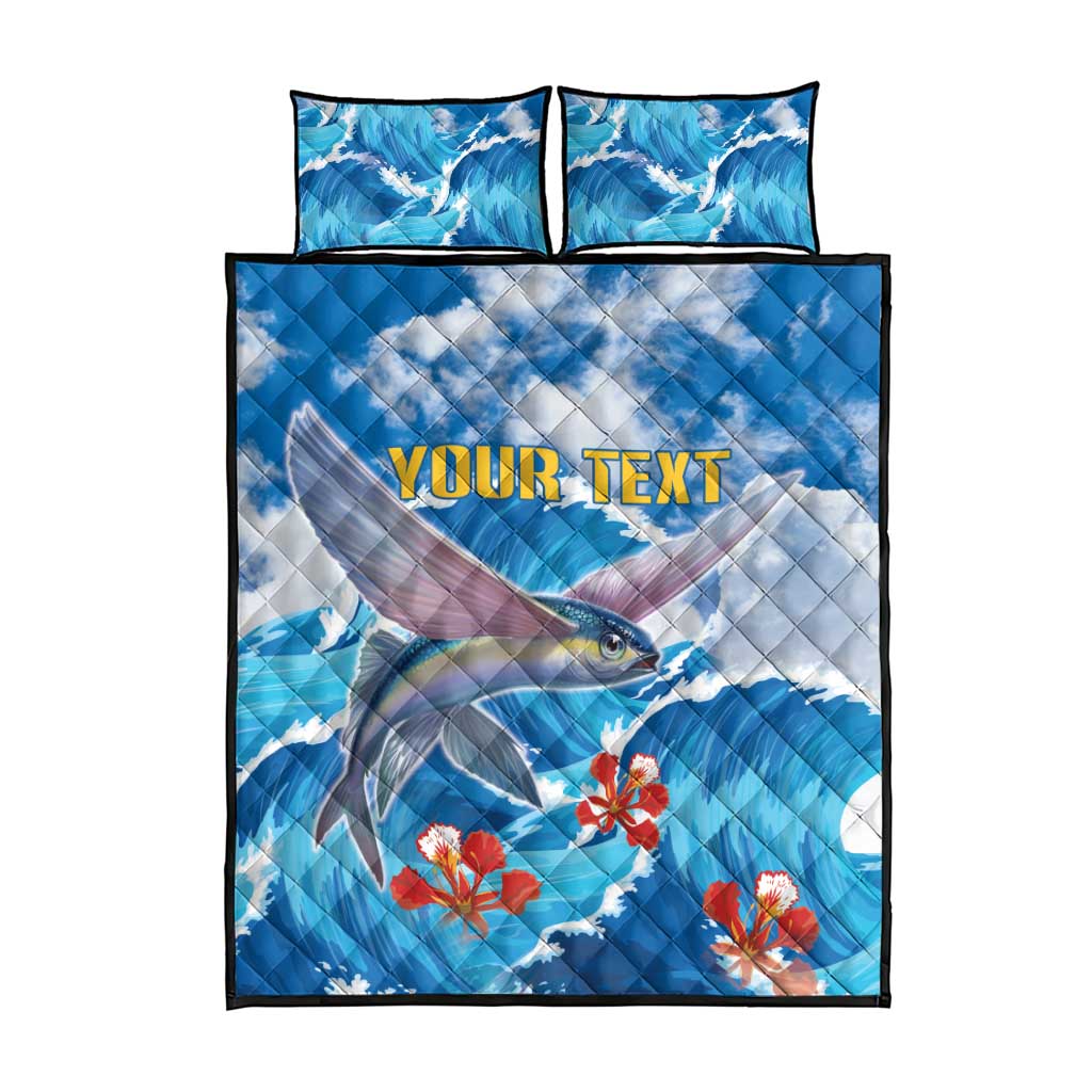 Personalized Barbados Fish Flying Quilt Bed Set With Stormy Sea Wave - Wonder Print Shop