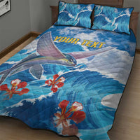 Personalized Barbados Fish Flying Quilt Bed Set With Stormy Sea Wave - Wonder Print Shop