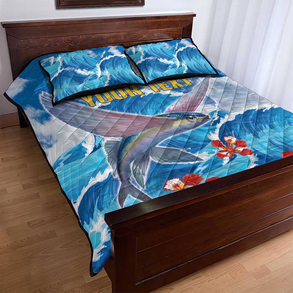Personalized Barbados Fish Flying Quilt Bed Set With Stormy Sea Wave - Wonder Print Shop