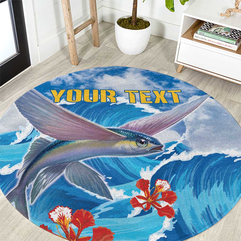 Personalized Barbados Fish Flying Round Carpet With Stormy Sea Wave