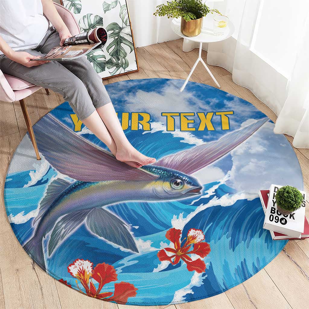 Personalized Barbados Fish Flying Round Carpet With Stormy Sea Wave
