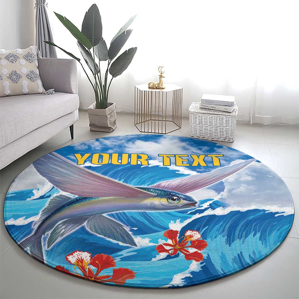 Personalized Barbados Fish Flying Round Carpet With Stormy Sea Wave
