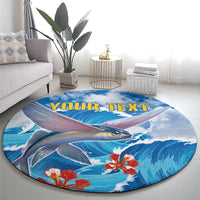 Personalized Barbados Fish Flying Round Carpet With Stormy Sea Wave