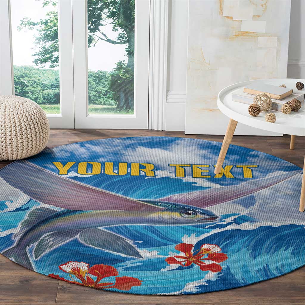 Personalized Barbados Fish Flying Round Carpet With Stormy Sea Wave