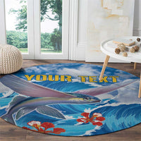 Personalized Barbados Fish Flying Round Carpet With Stormy Sea Wave