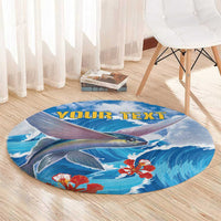 Personalized Barbados Fish Flying Round Carpet With Stormy Sea Wave