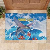 Personalized Barbados Fish Flying Rubber Doormat With Stormy Sea Wave - Wonder Print Shop