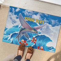 Personalized Barbados Fish Flying Rubber Doormat With Stormy Sea Wave - Wonder Print Shop