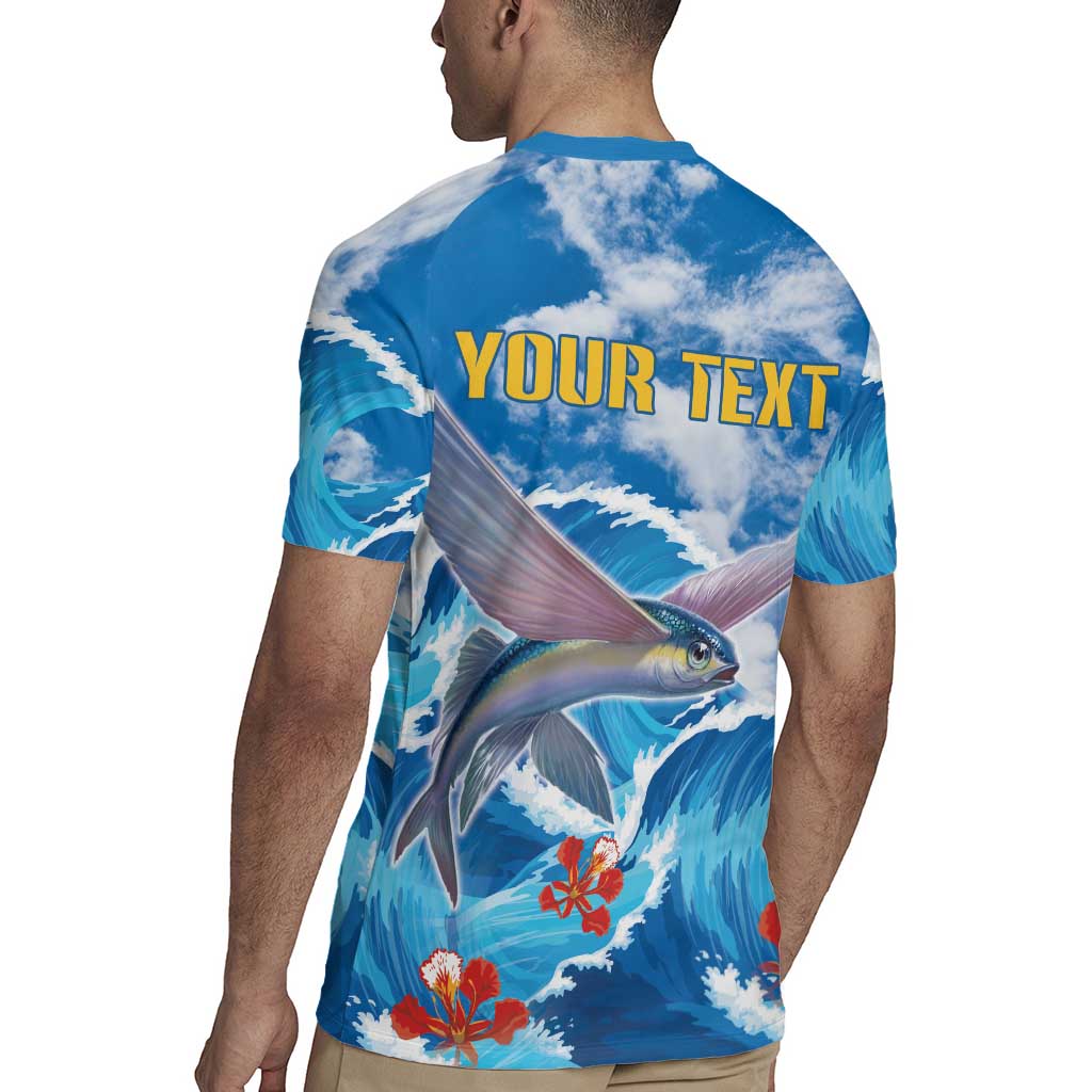 Personalized Barbados Fish Flying Rugby Jersey With Stormy Sea Wave - Wonder Print Shop