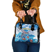 Personalized Barbados Fish Flying Shoulder Handbag With Stormy Sea Wave