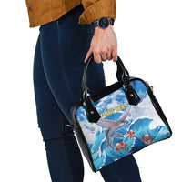 Personalized Barbados Fish Flying Shoulder Handbag With Stormy Sea Wave