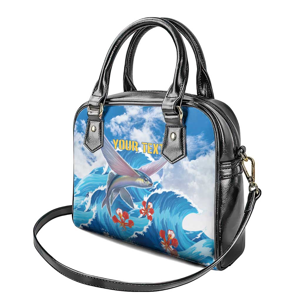 Personalized Barbados Fish Flying Shoulder Handbag With Stormy Sea Wave