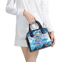 Personalized Barbados Fish Flying Shoulder Handbag With Stormy Sea Wave