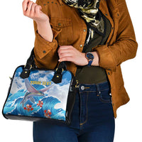 Personalized Barbados Fish Flying Shoulder Handbag With Stormy Sea Wave