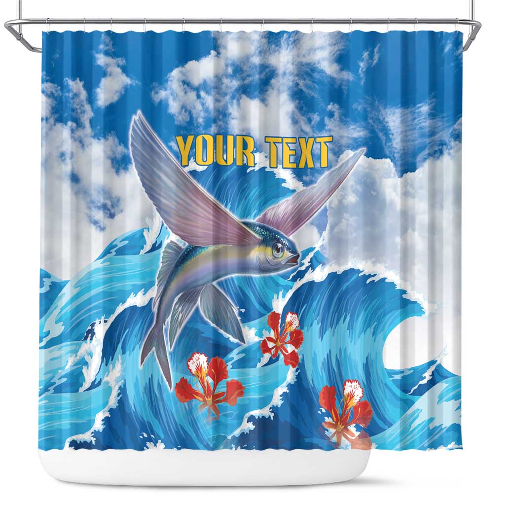 Personalized Barbados Fish Flying Shower Curtain With Stormy Sea Wave
