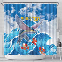Personalized Barbados Fish Flying Shower Curtain With Stormy Sea Wave