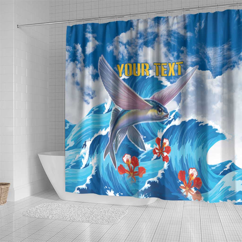 Personalized Barbados Fish Flying Shower Curtain With Stormy Sea Wave