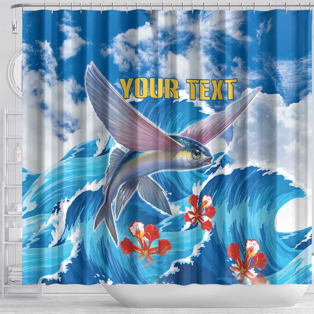 Personalized Barbados Fish Flying Shower Curtain With Stormy Sea Wave