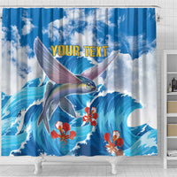 Personalized Barbados Fish Flying Shower Curtain With Stormy Sea Wave