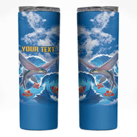 Personalized Barbados Fish Flying Skinny Tumbler With Stormy Sea Wave - Wonder Print Shop