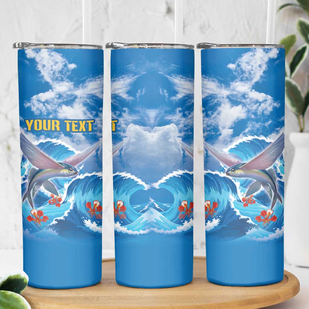 Personalized Barbados Fish Flying Skinny Tumbler With Stormy Sea Wave - Wonder Print Shop