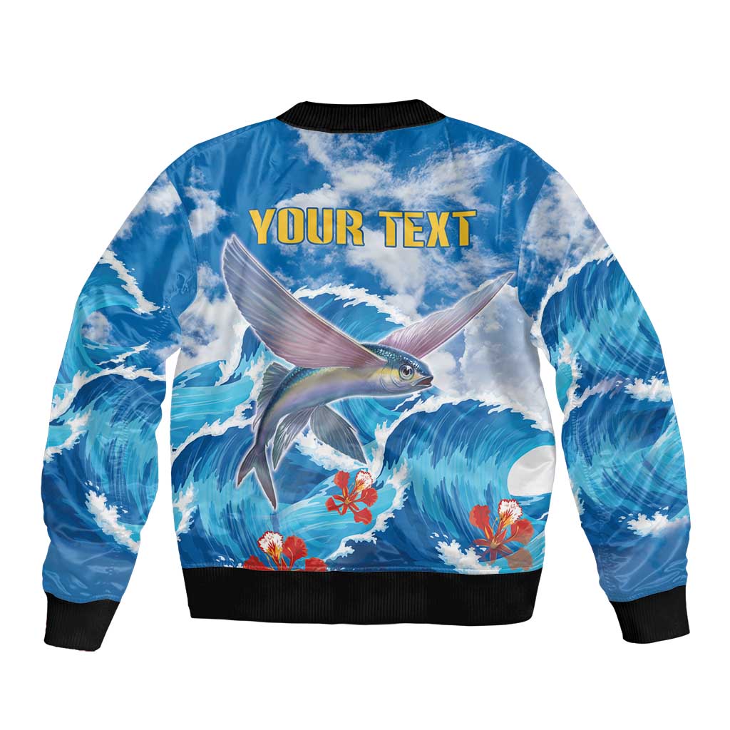 Personalized Barbados Fish Flying Sleeve Zip Bomber Jacket With Stormy Sea Wave - Wonder Print Shop