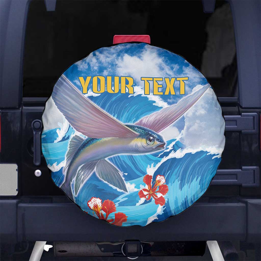 Personalized Barbados Fish Flying Spare Tire Cover With Stormy Sea Wave - Wonder Print Shop