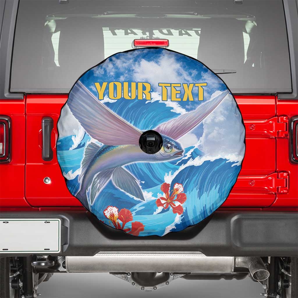 Personalized Barbados Fish Flying Spare Tire Cover With Stormy Sea Wave - Wonder Print Shop